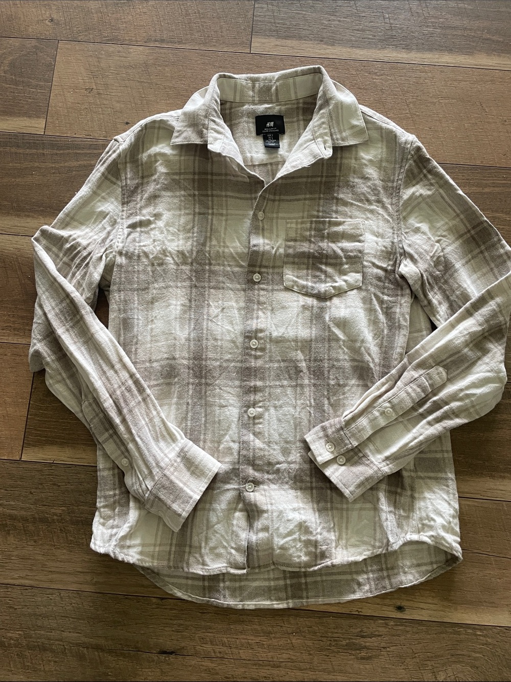 H&M Men's Light Beige Plaid Button-Down Shirt